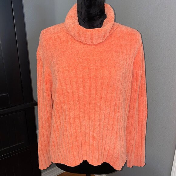 J. Jill Sweaters - J. Jill Sweater Womens Large Petite Orange Long Sleeve Soft Velvet Ribbed Cozy